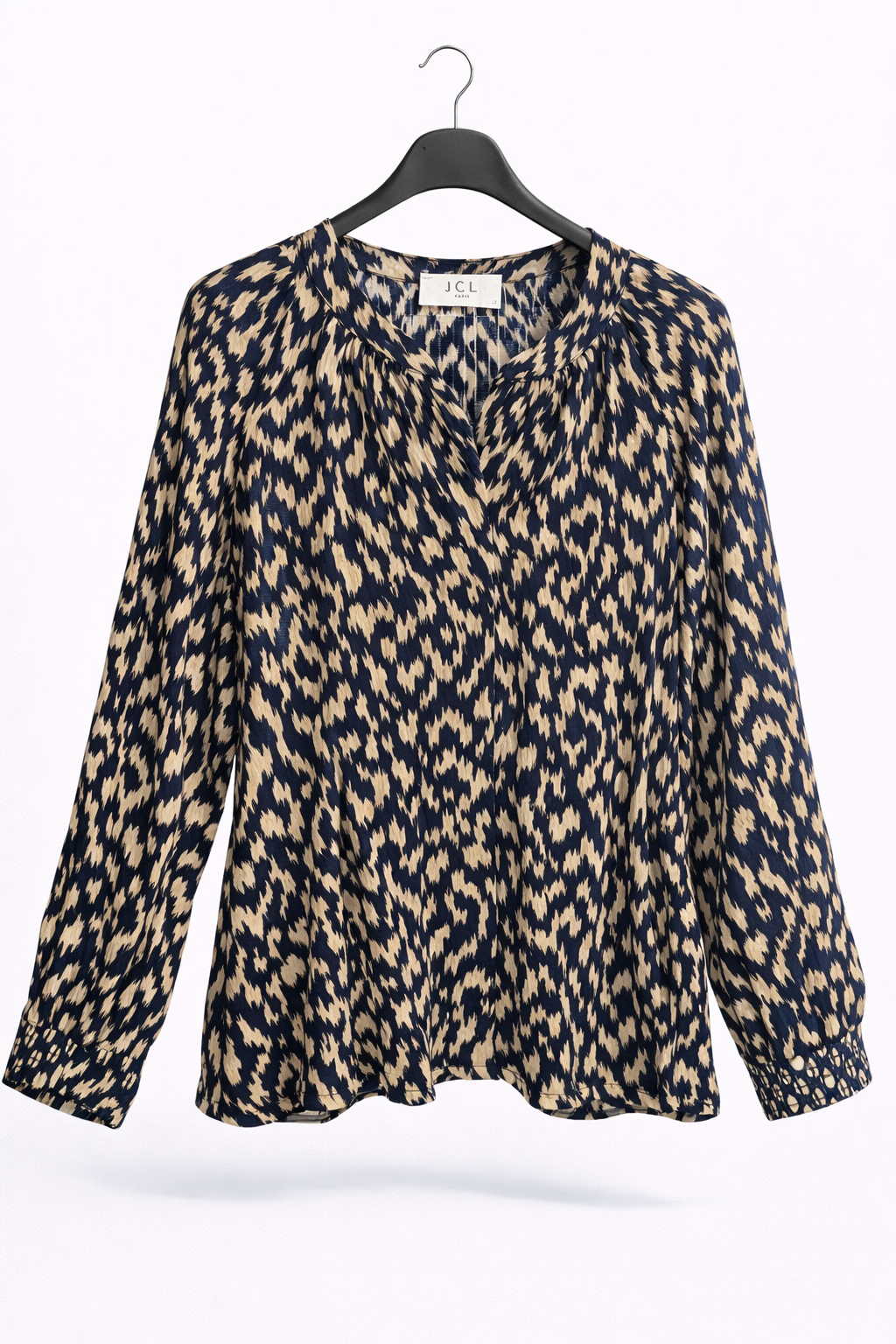 Blouse imprimée beige et marine