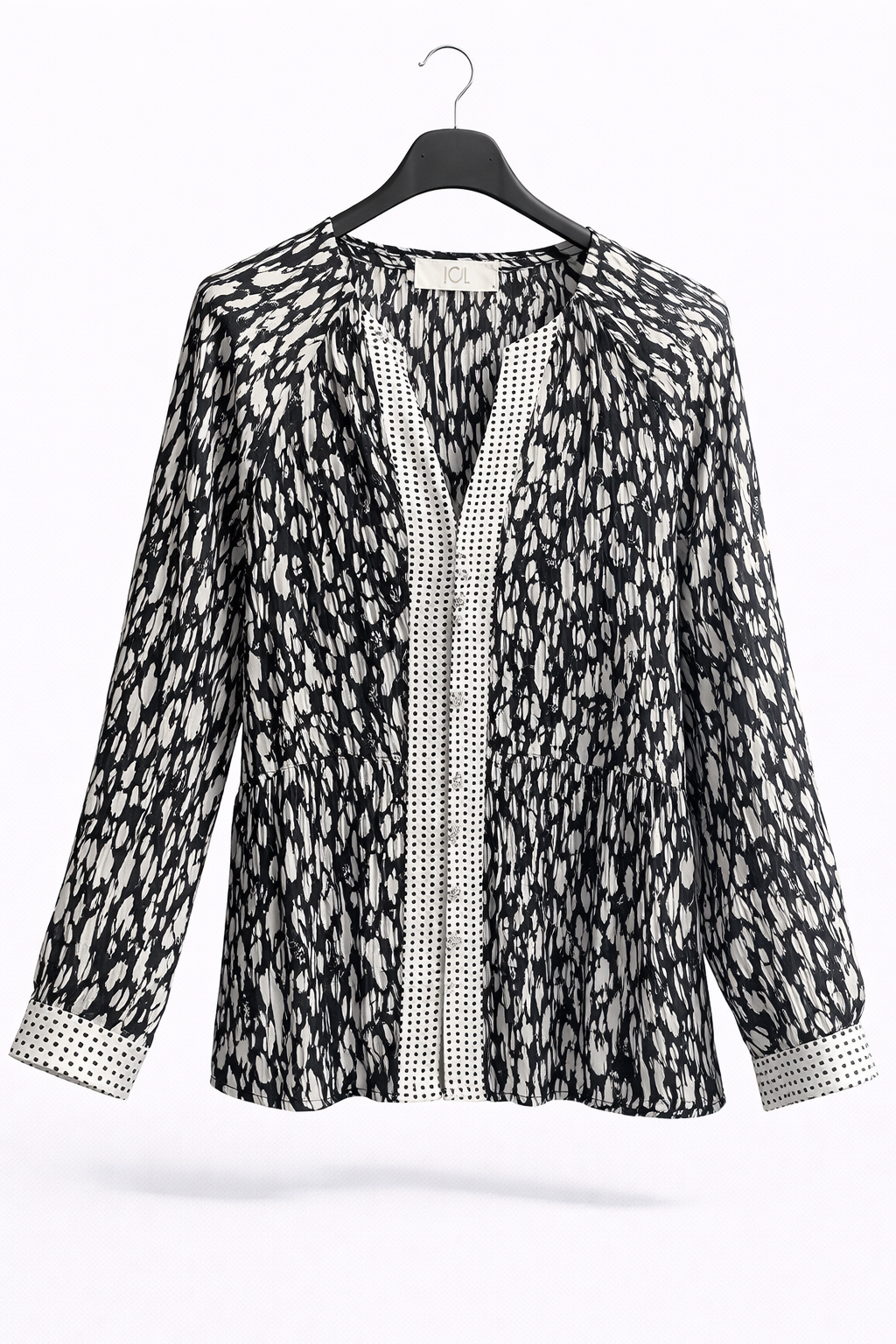 Blouse imprimée chic – Noir & Beige