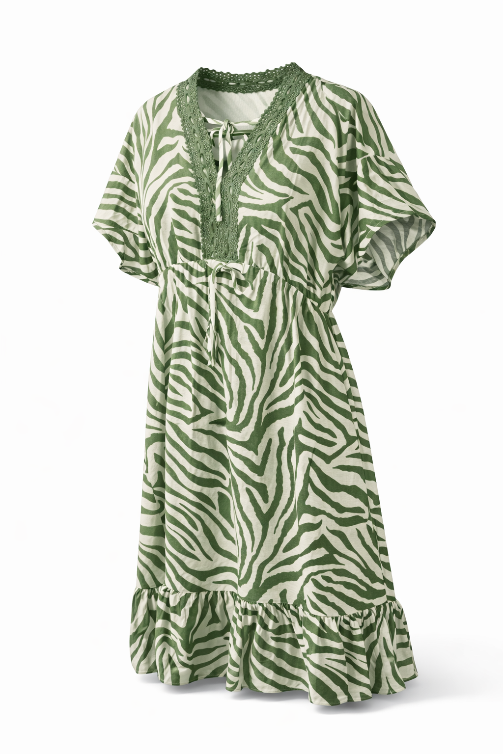 🌿 Robe Fluide Imprimé Zèbre Vert